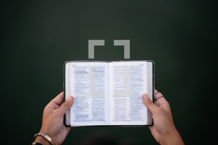 hands holding a pocket Bible 