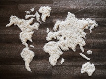 world map out of rice 