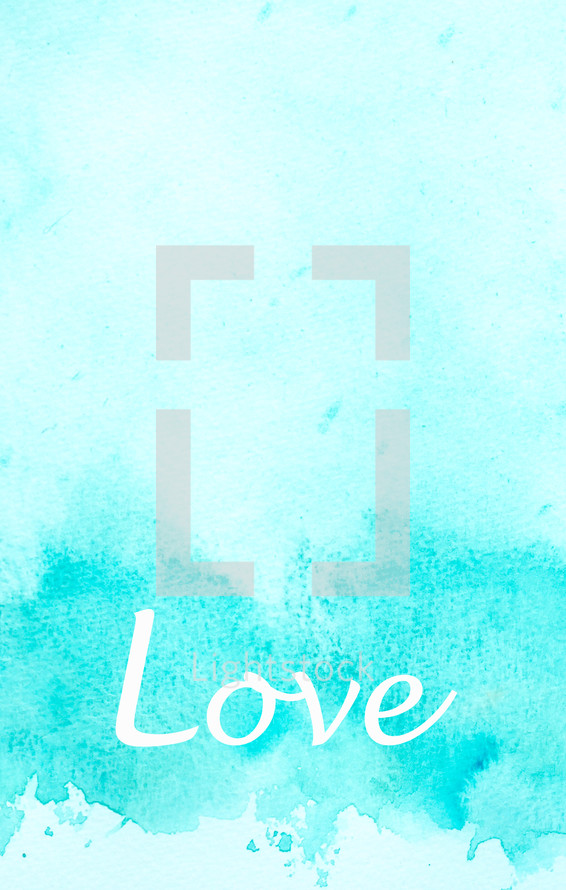 word love on blue water color 