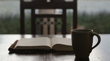 open Bible and coffee