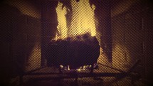 Timelapse of a fire burning inside a fireplace.