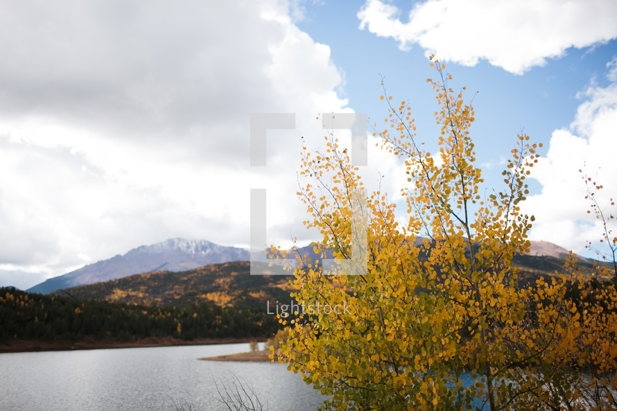 mountain and lake in fall 