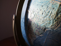 a globe with South America 