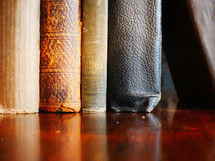 row of old leather bound books