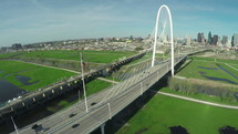 aerial view over the Margaret Hunt Hill Bridge in Dallas 