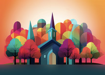 Colorful illustration of a small country church