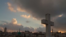 Time-lapse of cloud movement  over the Old City of Jerusalem at sunset.