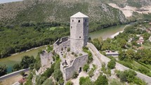 Počitelj Citadel Overlooking Neretva River, Bosnia. Aerial Panoramic