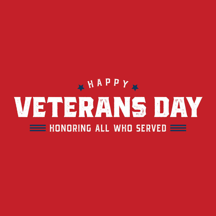 Happy Veterans Day Text Card Design Vector Illustration with Red Background
