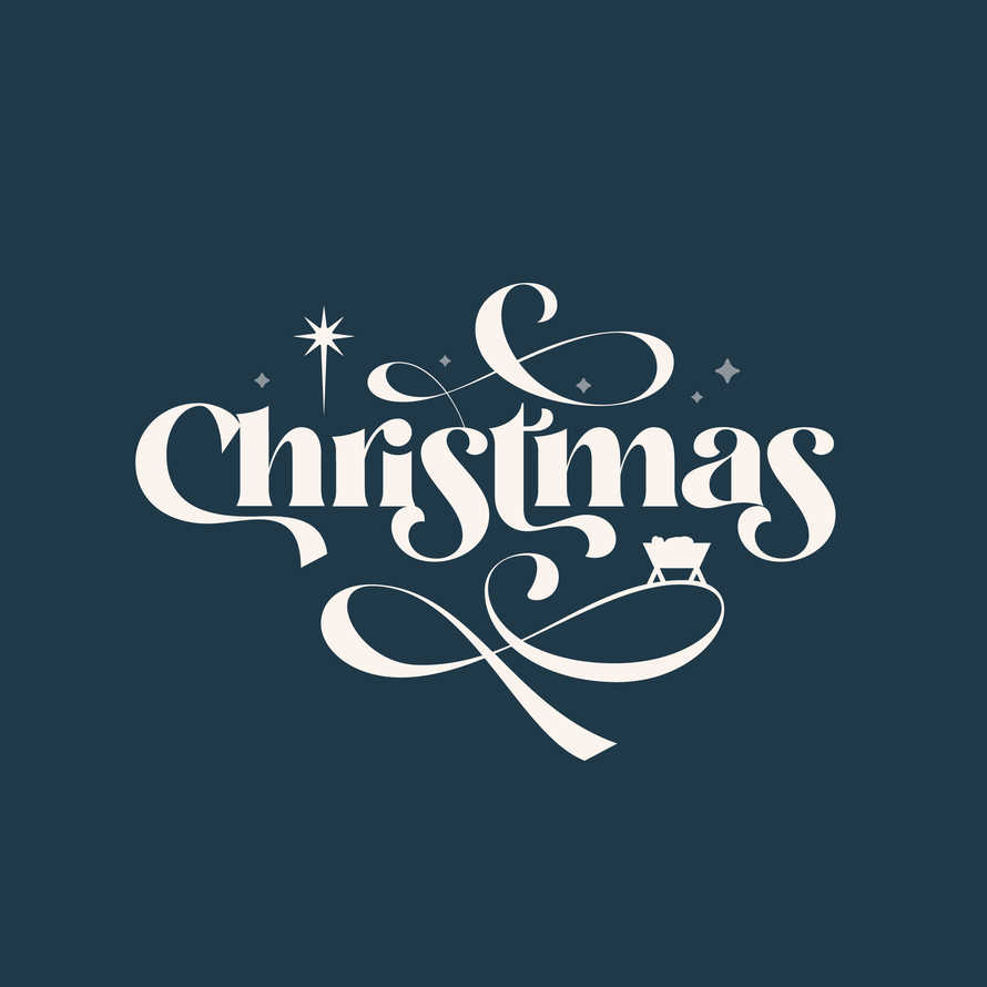 Christmas lettering with star and manger