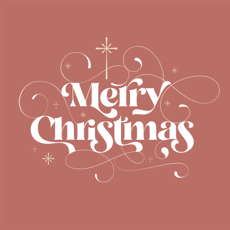 Merry Christmas lettering with crosses and stars