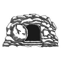 Hand-drawn vector illustration for Easter. Empty tomb after the resurrection of Jesus Christ.