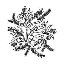 Christmas vector illustration. A hand-drawn dove, and the inscription "peace on earth".