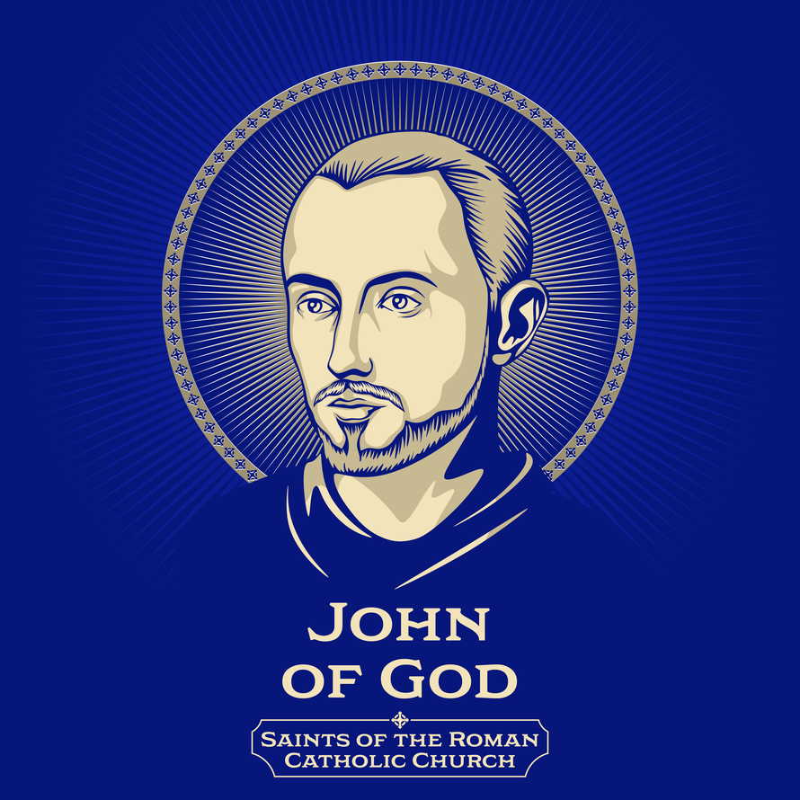 Catholic Saints. John of God (1495-1550) was a Portuguese soldier turned health-care worker in Spain, whose followers later formed the Brothers Hospitallers of Saint John of God.