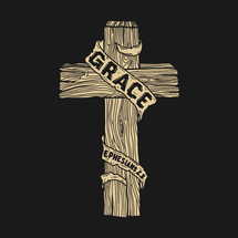 Hand-drawn Christian vector illustration. A wooden cross with the inscription "Grace".