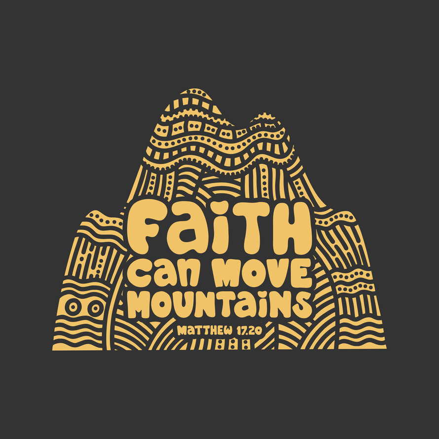 Christian illustration in a doodle style. Faith can move mountains.