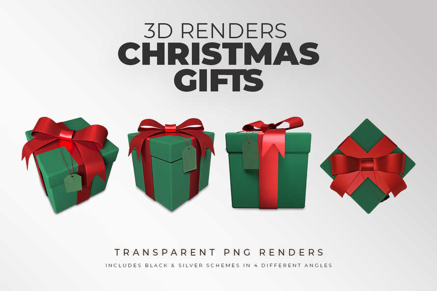 Christmas Gift 3D Renders in Red & Green Theme