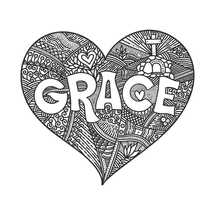 Christian illustration in a doodle style. The word Grace, a description of God's grace and salvation. The heart is a symbol of God's love.