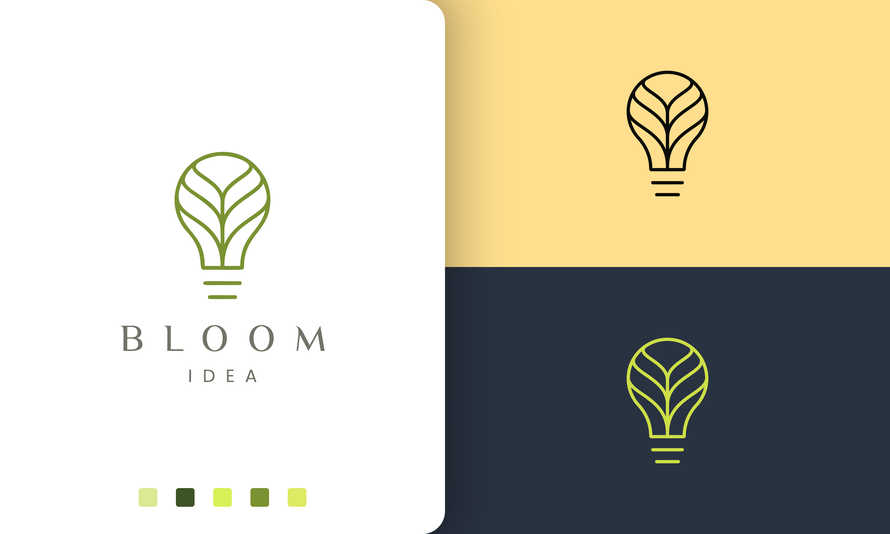 Green Bulb Logo in Simple Modern Style