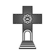 Christian illustration. Church logo. The cross of Jesus is a symbol of suffering and salvation.
