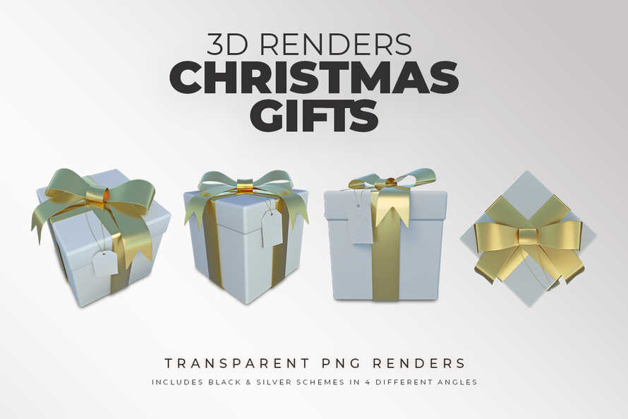 Christmas Gift 3D Renders in White & Gold Theme