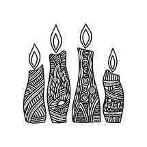 Vector illustration. Candles with hand-drawn patterns.
