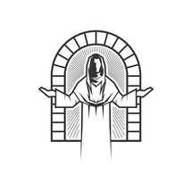 Christian illustration. The figure of Jesus Christ on the background of the arch.