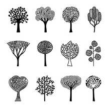 Vector illustration. Hand-drawn tree set.