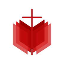 Christian illustration. Church logo. Cross of Jesus and open bible.