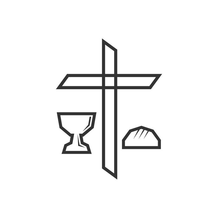 Cross of Jesus Christ, chalice of communion and bread.
