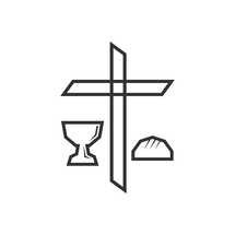 Cross of Jesus Christ, chalice of communion and bread.