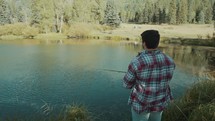 a man fishing in a lake 