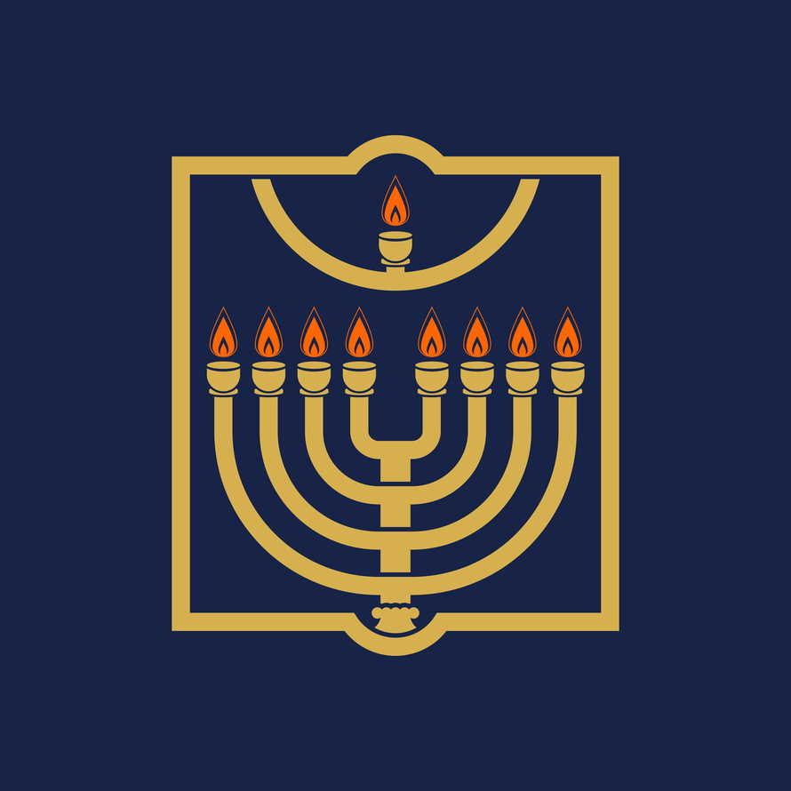 Vector illustration of a traditional Jewish Hanukkah menorah. Holiday candlestick with nine burning candles.