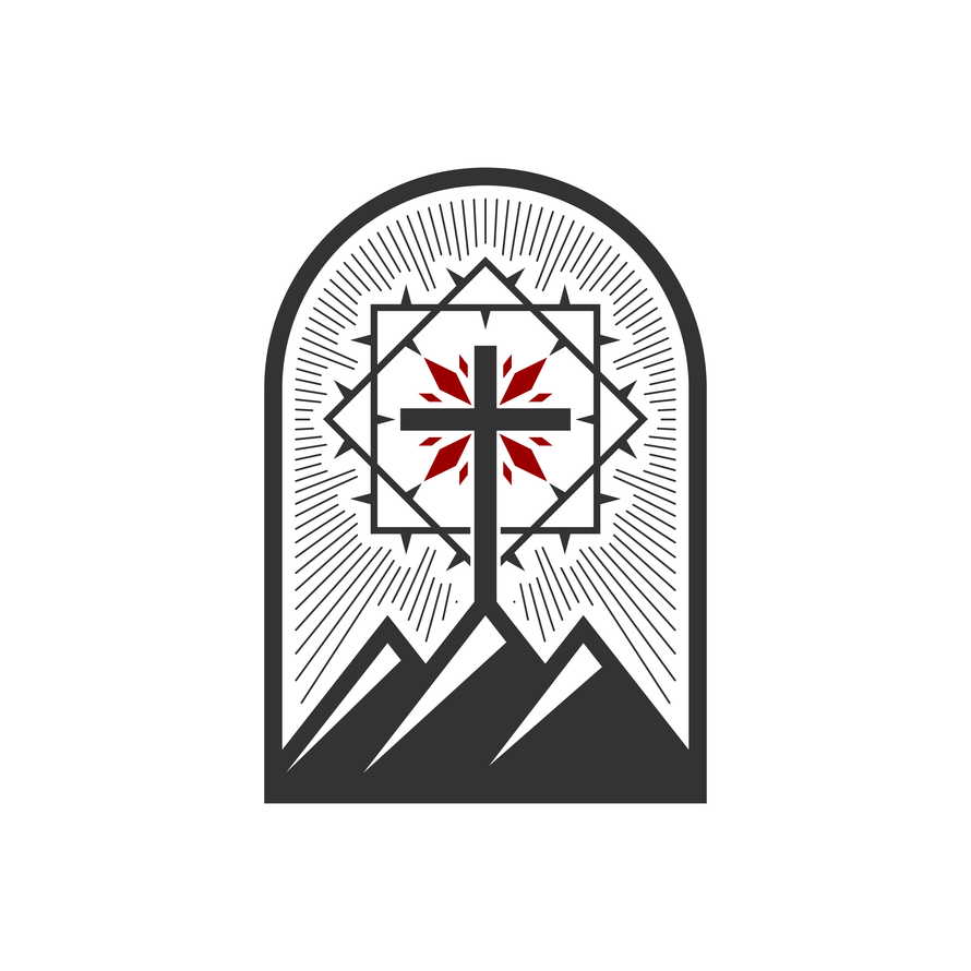 Christian illustration. Church logo. Cross of Jesus Christ on Mount Golgotha.