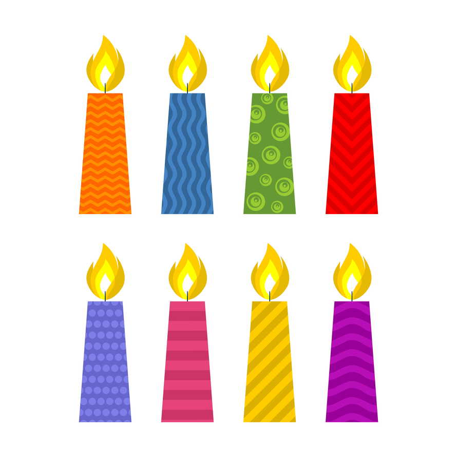 Vector illustration. Set of bright and festive candles for design.