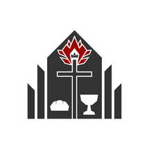 Christian illustration. Church logo. Cross and communion symbols.