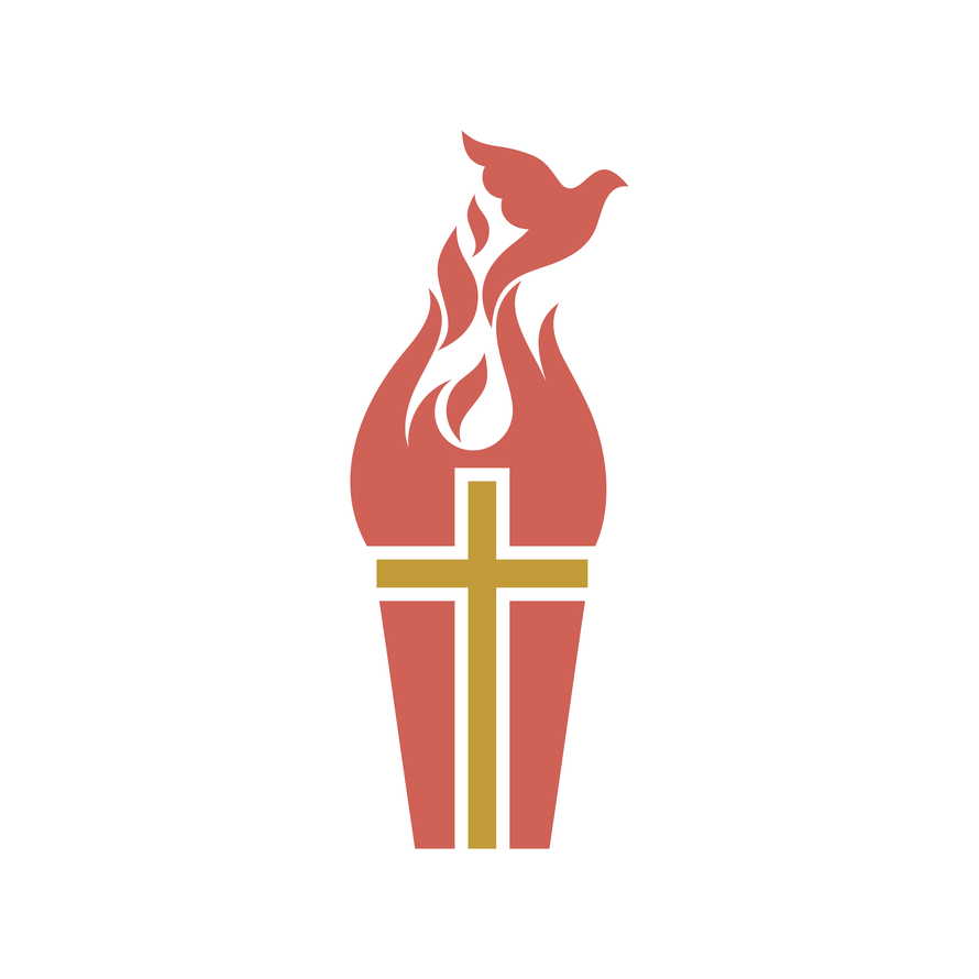 The cross of Jesus Christ in the flame of the Holy Spirit.