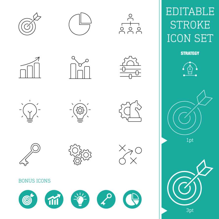Editable Stroke Icon Set | Strategy