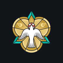 Christian illustration. The image of a dove - a symbol of the Holy Spirit of God, peace, rest and humility, in the context of the symbol of the Holy Trinity.