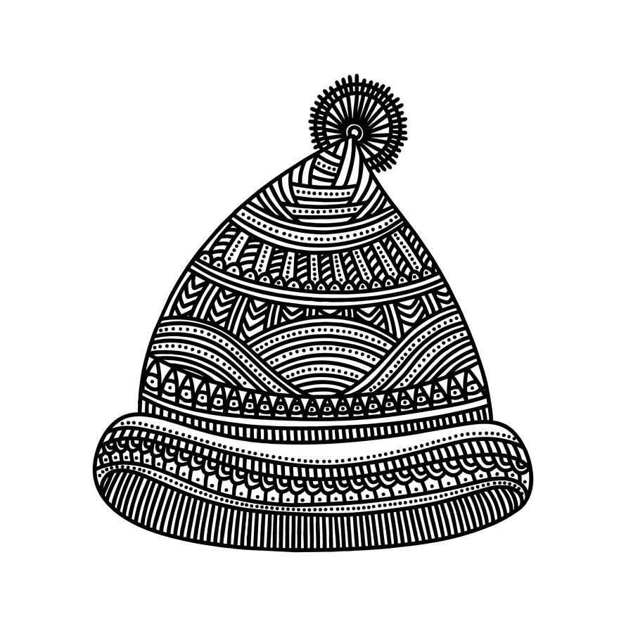 Doodle style illustration. Knitted winter hat, a design element.