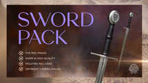 A Sword Pack with five different camera angles of the same double-handed sword with its sheath on a transparent background. Great for design, presentations, covers, and as a retouch element in your image. 