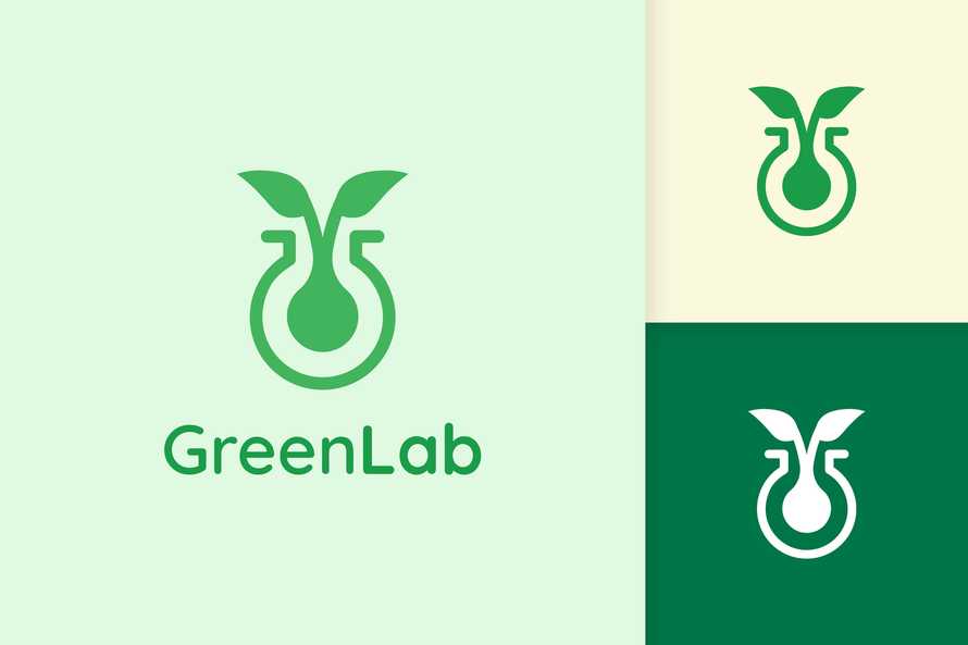 Green Lab Logo with Leaf Shape for Science or Chemistry