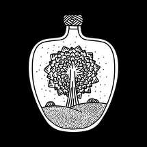 Doodle style illustration. The tree inside the bottle, hand-drawn