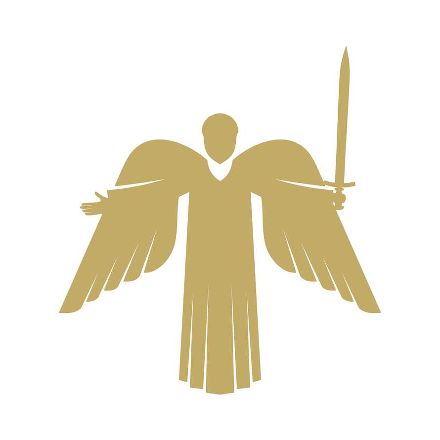 Vector illustration. The angel is God's herald and messenger with a sword in his hand.
