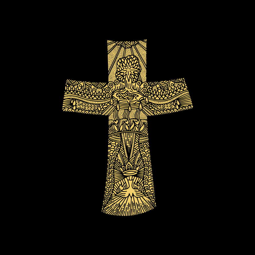 Christian doodle illustration. The Cross of the Lord and Savior Jesus Christ.