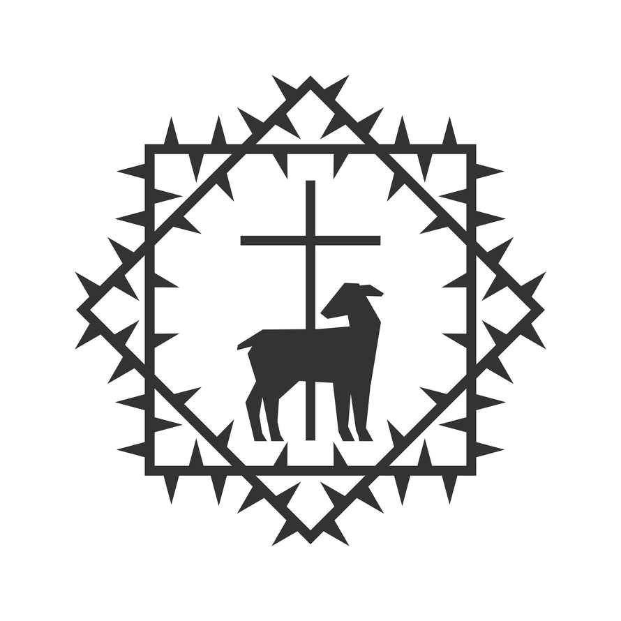 Christian illustration. Church logo. Crown of thorns, lamb and cross.