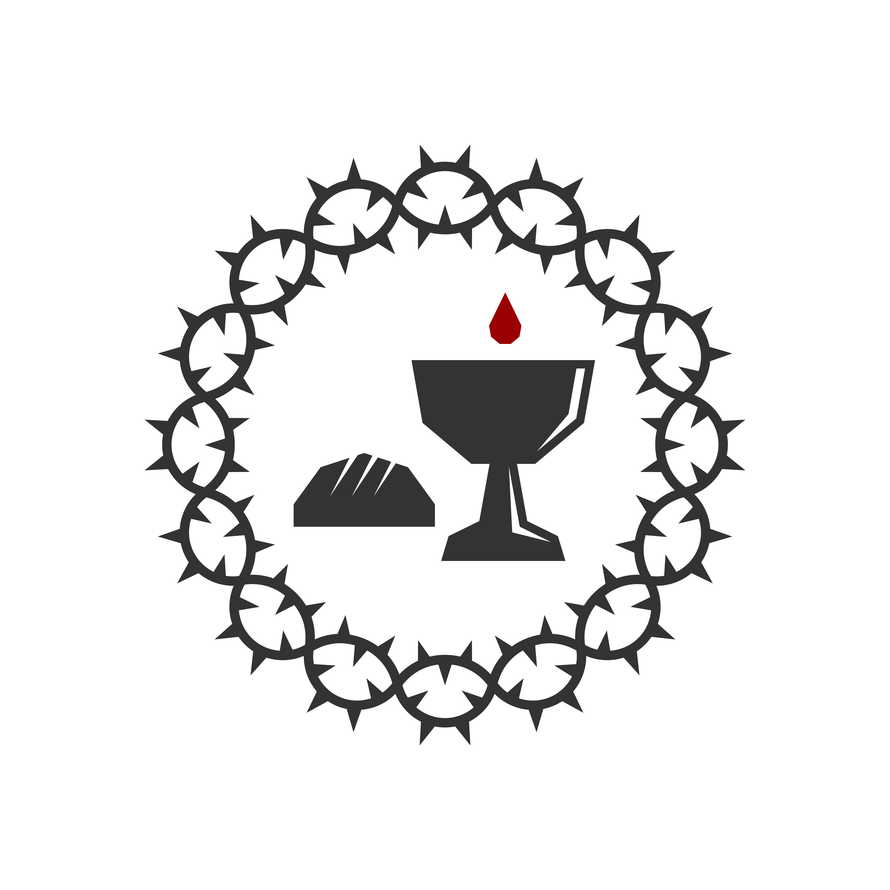 Christian illustration. Church logo. Crown of thorns and attributes of Holy Communion.