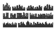 A set of silhouettes of a big city, metropolis, capital.