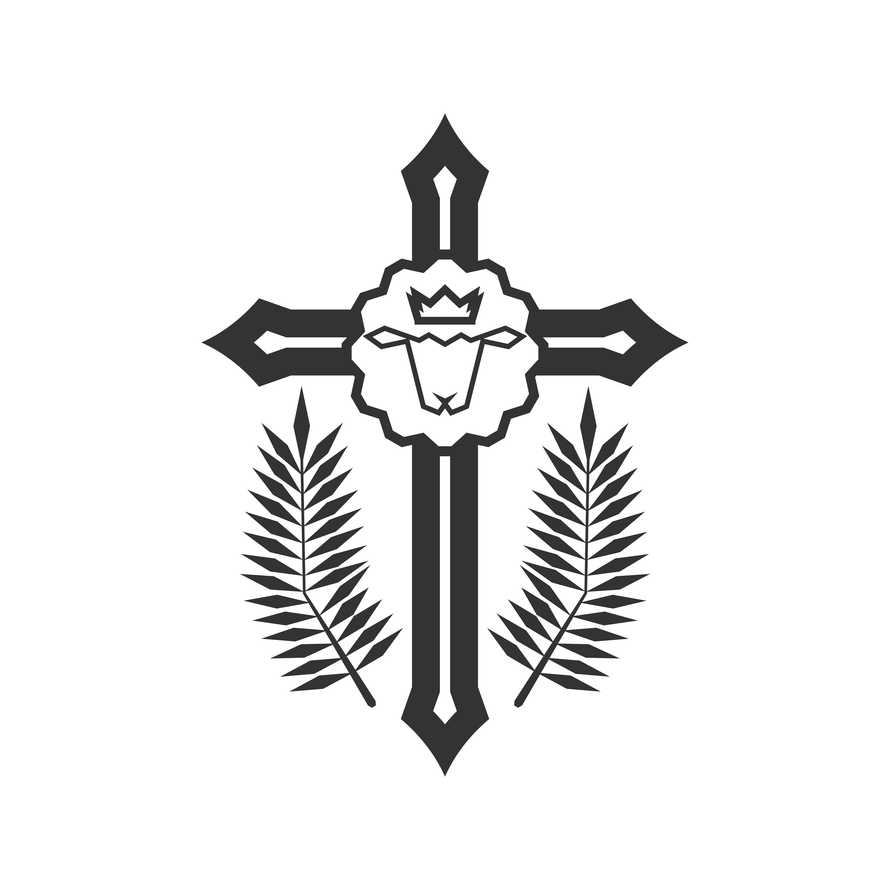 Christian illustration. Church logo. Lamb of God who shed blood for the sins of people on the cross.