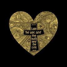 Christian doodle illustration. A heart with a cross inside. Jesus is the way and the truth and the life.